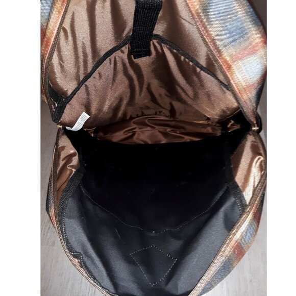 Dickies Brown Plaid Backpack Book Bag Travel School Large Backpack Grunge - Picture 7 of 9